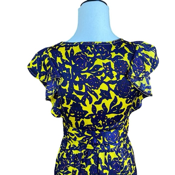 A.L.C. Valencia Silk Floral Midi Dress Yellow Purple Cut-Out Ruffle Hem Sz 2 - Picture 13 of 16